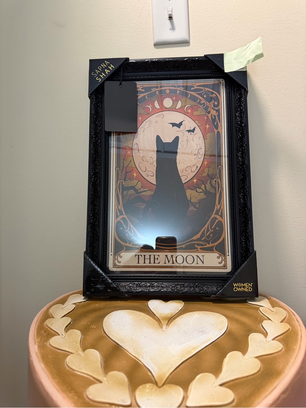 Sapna Shah Halloween Tarot Card The Moon Black Cat Framed Wall Hanging Picture